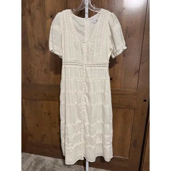 Sweet Baby Jamie by Jamie Mizrahi lace embroidered dress, Ivory, Large Preowned - Picture 1 of 6